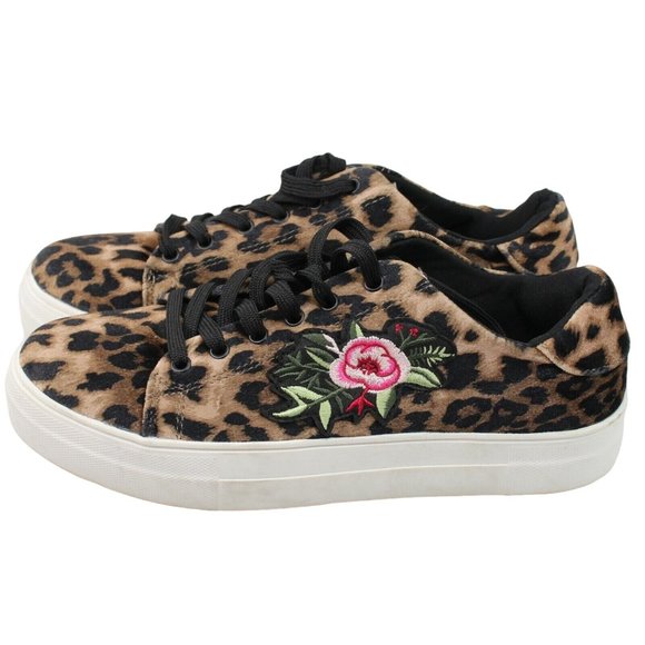 Madden Girl Addie Sz 9M Leopard Print Suede Rose Embroidered Laces Tennis Shoes - Picture 6 of 11
